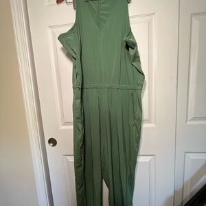 Athleta Green Sleeveless Jumpsuit with Ruffled Details